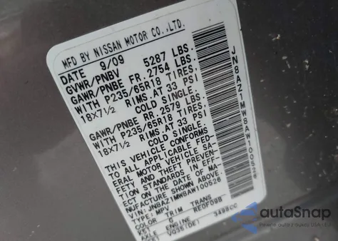 2010 Nissan Murano Sl z USA, uszkodzony, nr VIN JN8AZ1MW8AW100526